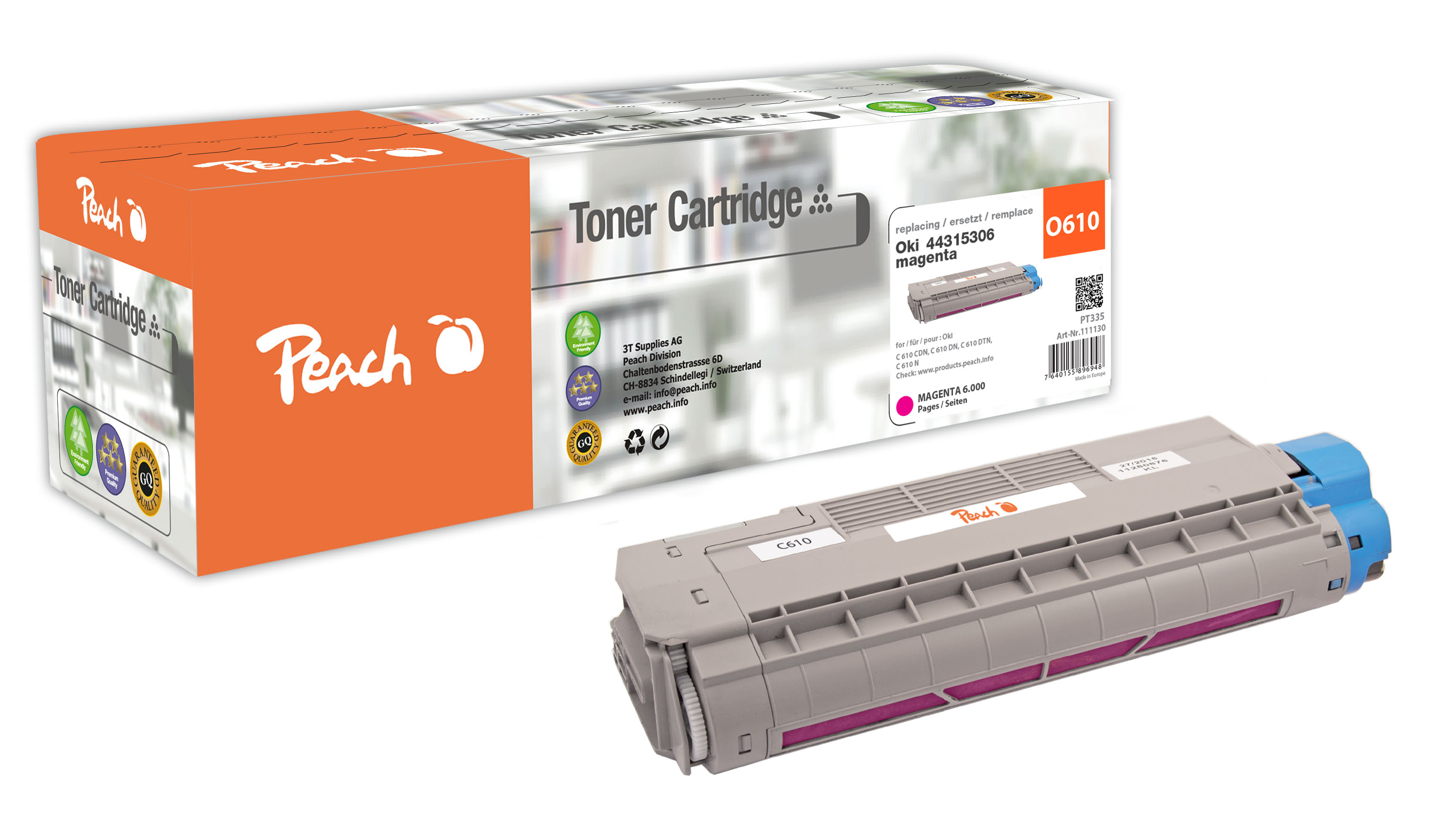 Peach  Toner Module magenta, compatible avec
ID-Fabricant: 44315306 OKI C 610 DM