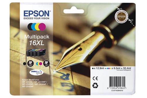 Original Cartouches d'encre Multipack originale XL BKCMY
ID-Fabricant: No. 16XL, C13T16364010 Epson WorkForce WF-2520 NF
