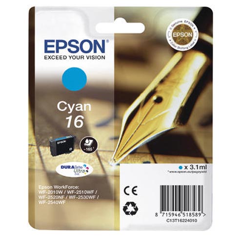 Original Cartouche d'encre cyan originale
ID-Fabricant: No. 16 c, C13T16224010 Epson WorkForce WF-2520 NF