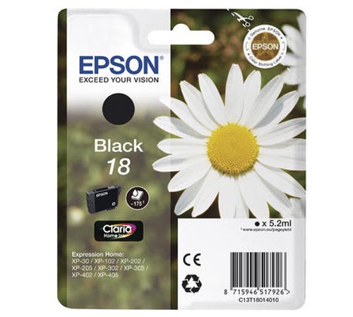 Original Cartouche d'encre noire originale
ID-Fabricant: No. 18 bk, C13T18014010 Epson Expression Home XP-313