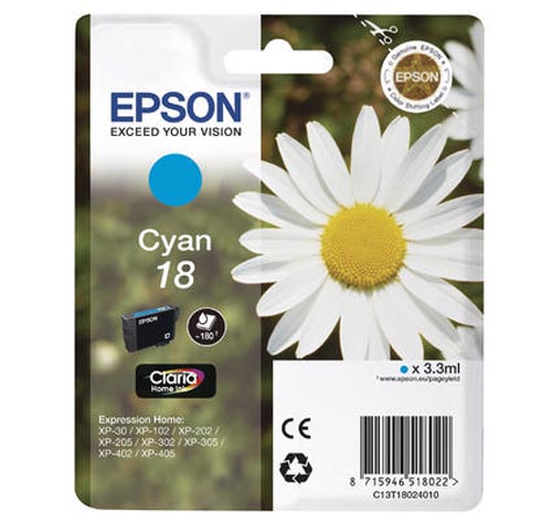 Original Cartouche d'encre cyan originale
ID-Fabricant: No. 18 c, C13T18024010 Epson Expression Home XP-313
