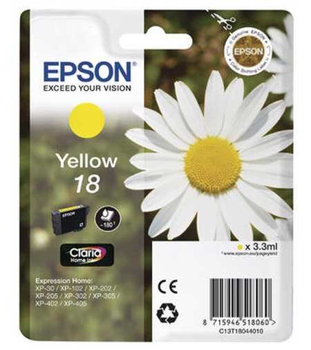 Original Cartouche d'encre jaune originale
ID-Fabricant: No. 18 y, C13T18044010 Epson Expression Home XP-313