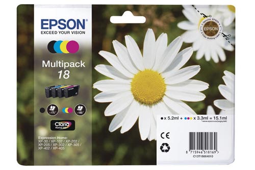 Original Cartouches d'encre Multipack originale BKCMY
ID-Fabricant: No. 18, C13T18064010 Epson Expression Home XP-313