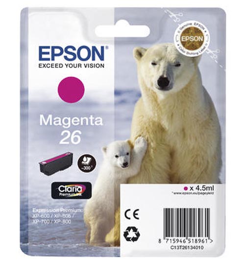 Original Cartouche d'encre magenta originale
ID-Fabricant: No. 26 m, C13T26134010 Epson Expression Premium XP-820