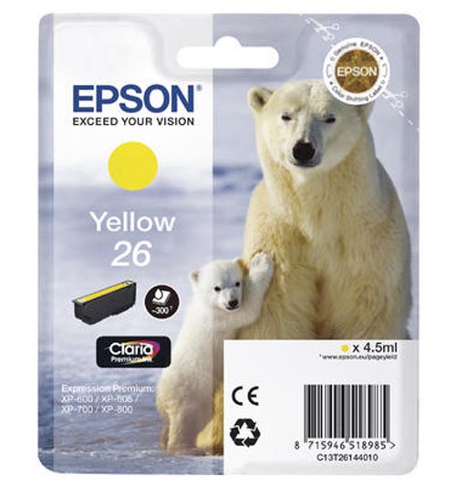 Original Cartouche d'encre jaune originale
ID-Fabricant: No. 26 y, C13T26144010 Epson Expression Premium XP-820