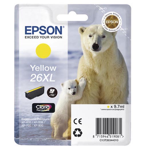 Original Cartouche d'encre jaune originale, XL
ID-Fabricant: No. 26XL y, C13T26344010 Epson Expression Premium XP-820