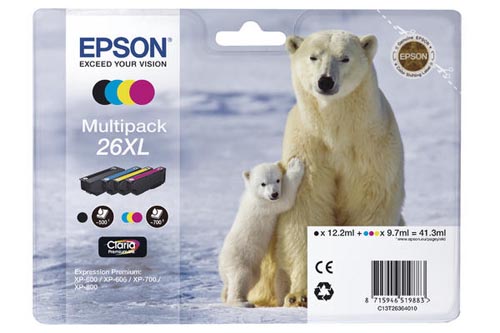 Original Cartouches d'encre Multipack originale XL PBKCMY
ID-Fabricant: No. 26XL, C13T26364010 Epson Expression Premium XP-820