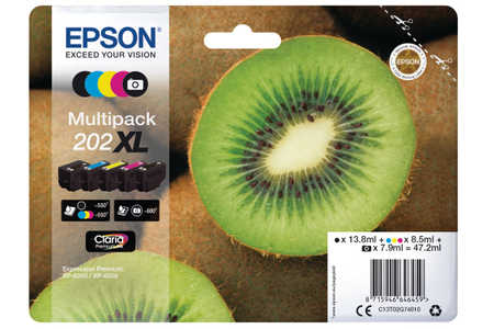Original Cartouches d'encre Multipack originale BKCMY
ID-Fabricant: T02G7, No. 202XL, C13T02G74010 Epson Expression Premium XP-6000