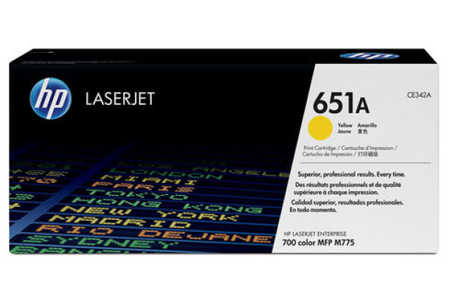 Original HP LJ Pro Enterprise M775, yellow, OEM
ID-Fabricant: No. 651AY, CE342A HP LaserJet Enterprise 700 Color MFP M 775 z plus