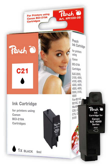 Peach Cartouche d'encre  noir, compatible avec
ID-Fabricant: BCI-21BK, 0954A002 Canon Selphy CP 1500 white