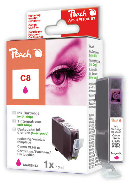 Peach Cartouche d'encre  magenta avec chip, compatible avec
ID-Fabricant: CLI-8M, 0622B001, 0622B025 Canon Pixma IP 6600 D