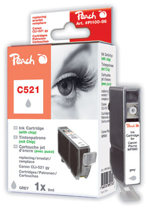 Peach Cartouche d'encre  gris, compatible avec
ID-Fabricant: CLI-521gy, 2937B001 Canon Pixma MP 980