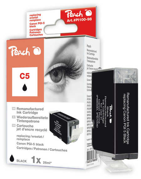 Peach Cartouche d'encre  noir, compatible avec
ID-Fabricant: PGI-5BK, 0628B001, 0628B029 Canon Pixma IP 4500