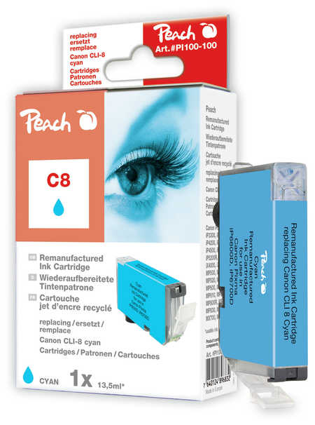 Peach Cartouche d'encre  cyan, compatible avec
ID-Fabricant: CLI-8C, 0621B001, 0621B028 Canon Pixma IP 6600 D