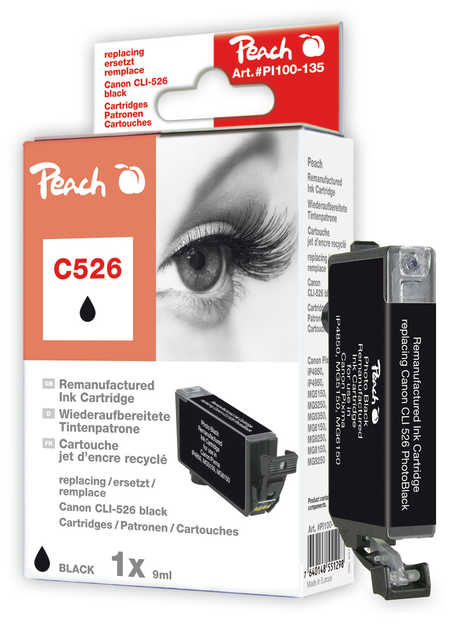 Peach  Ink Cartridge photoblack black, compatible with
ID-Fabricant: CLI-526BK, 4540B001 Canon Pixma IP 4850