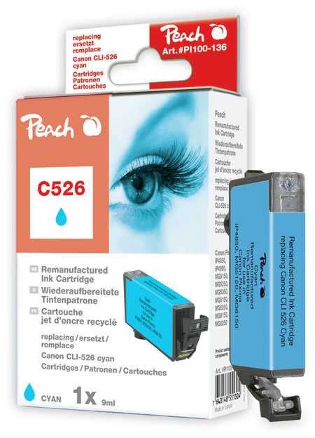 Peach Cartouche d'encre  cyan, compatible avec
ID-Fabricant: CLI-526C, 4541B001, 4541B010 Canon Pixma IP 4850