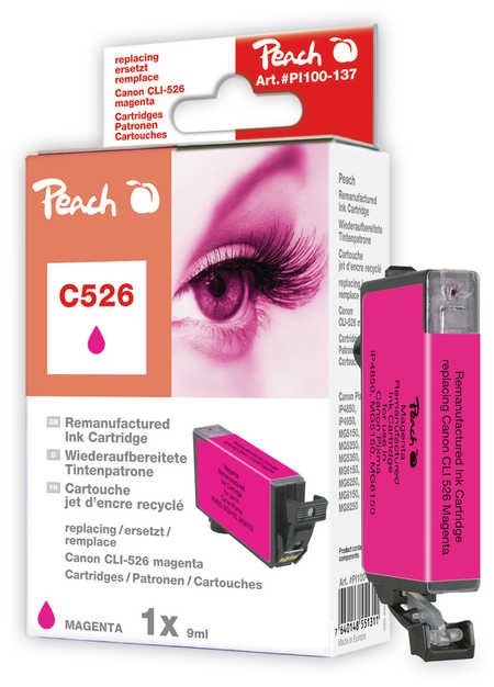 Peach Cartouche d'encre  magenta, compatible avec
ID-Fabricant: CLI-526M, 4541B001, 4542B006 Canon Pixma IP 4850