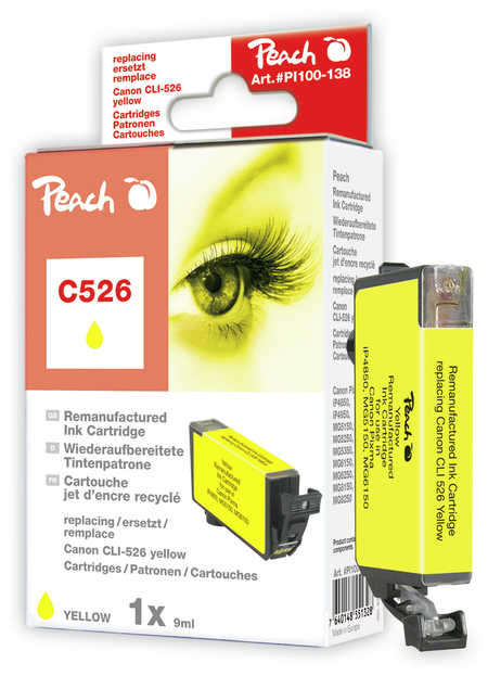 Peach Cartouche d'encre  jaune, compatible avec
ID-Fabricant: CLI-526Y, 4543B001, 4543B006 Canon Pixma IP 4850