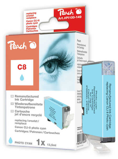 Peach  cartouche d'encre Photo cyan compatible avec
ID-Fabricant: CLI-8PC, 0624B001, 0624B024 Canon Pixma IP 6600 D