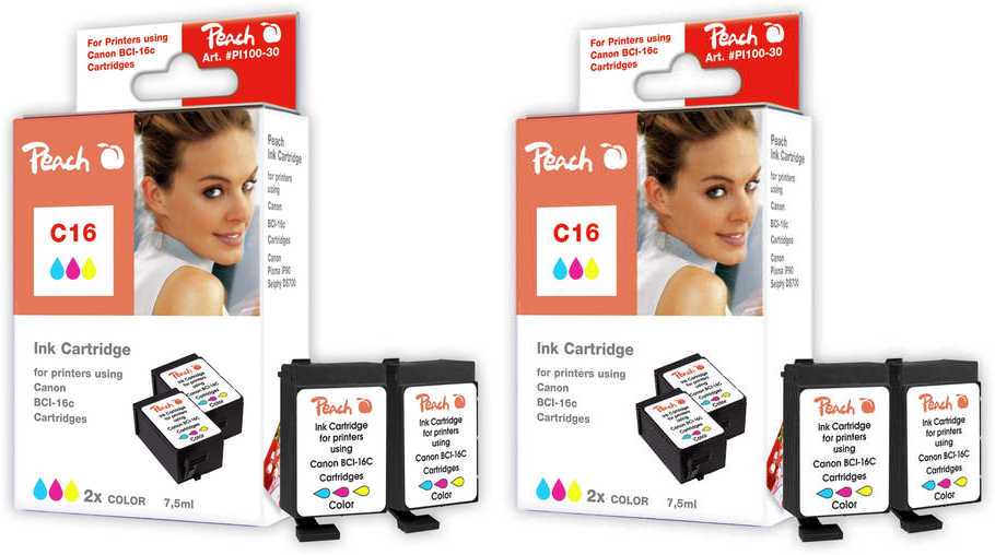 Peach  Twin Pack 2 cartouches coleur, compatible avec Canon Pixma IP 90