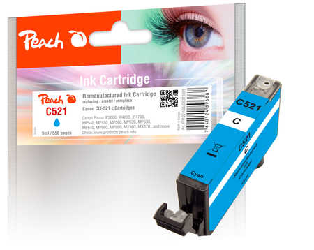 Peach Cartouche d'encre  cyan, compatible avec
ID-Fabricant: CLI-521C, 2934B001 Canon Pixma IP 4700