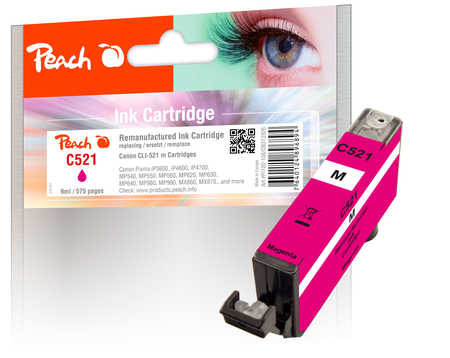 Peach Cartouche d'encre  magenta, compatible avec
ID-Fabricant: CLI-521M, 2935B001 Canon Pixma IP 4700