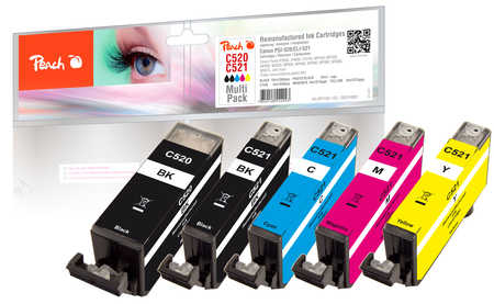 Peach  Multi Pack, compatible avec
ID-Fabricant: PGI-520, CLI-521, 2934B007 Canon Pixma IP 4700