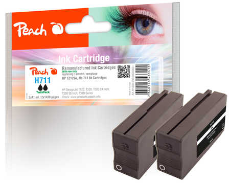 Peach  Twin Pack cartouche d'encre noire compatible avec
ID-Fabricant: No. 711 BK*2, CZ129AE*2 HP DesignJet T 520 36 Inch