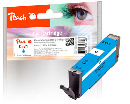 Peach Cartouche d'encre  cyan, compatible avec
ID-Fabricant: CLI-571C, 0386C001 Canon Pixma TS 6050 Series