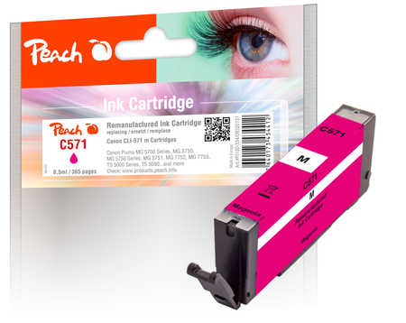 Peach Cartouche d'encre  magenta, compatible avec
ID-Fabricant: CLI-571M, 0387C001 Canon Pixma TS 6050 Series