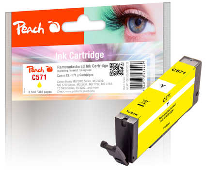 Peach Cartouche d'encre  jaune, compatible avec
ID-Fabricant: CLI-571Y, 0388C001 Canon Pixma TS 6050 Series