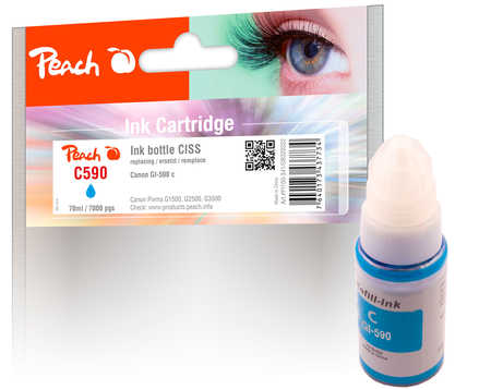 Peach  Bouteille d'encre cyan compatible avec
ID-Fabricant: GI-590C, 1604C001 Canon Pixma G 1501
