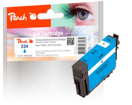 Peach Cartouche d'encre  cyan, compatible avec
ID-Fabricant: T3462, No. 34 c, C13T34624010 Epson WorkForce Pro WF-3720 DW