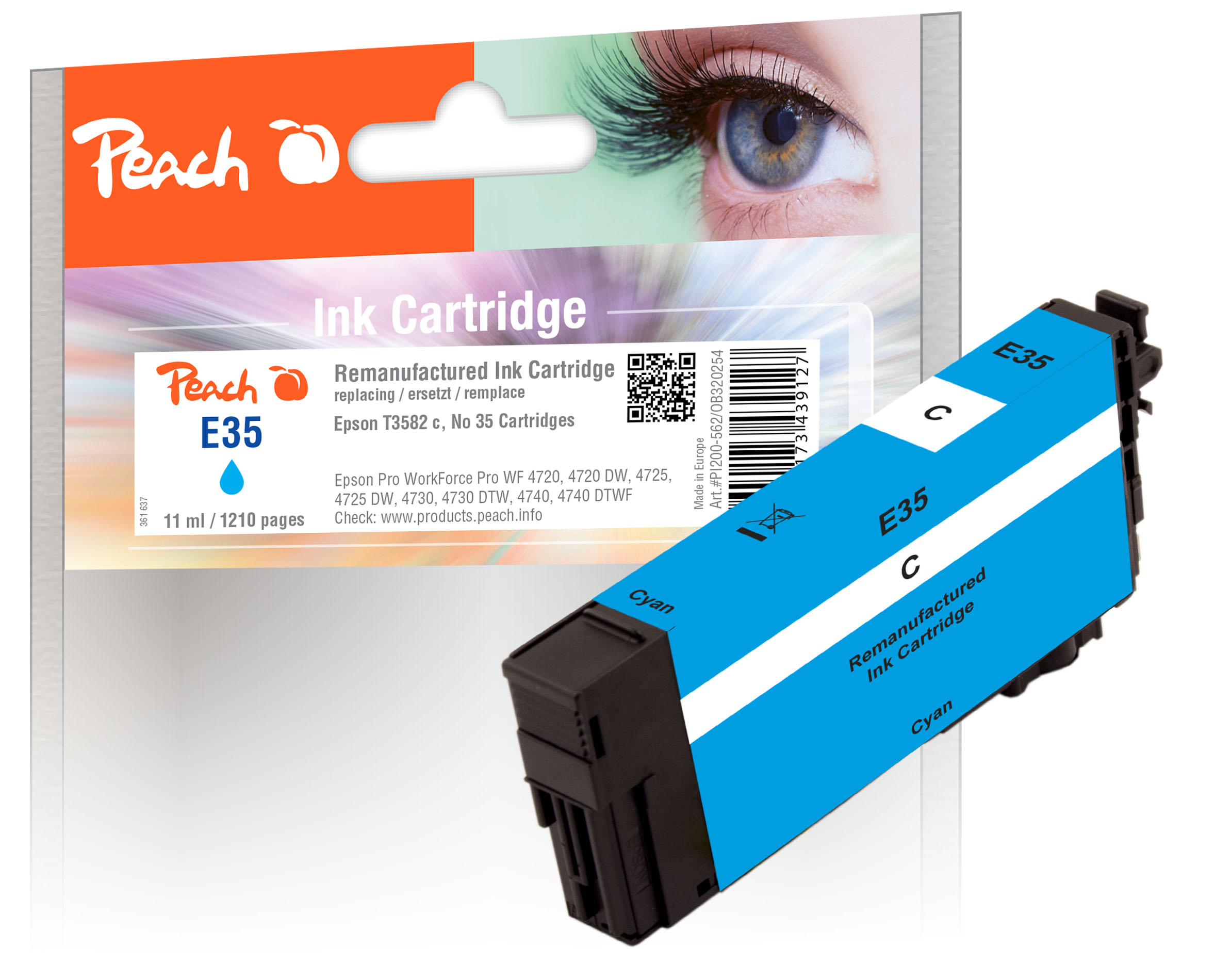 Peach Cartouche d'encre  cyan, compatible avec
ID-Fabricant: T3582, No. 35 c, C13T35824010 Epson WorkForce Pro WF-4725 DWF