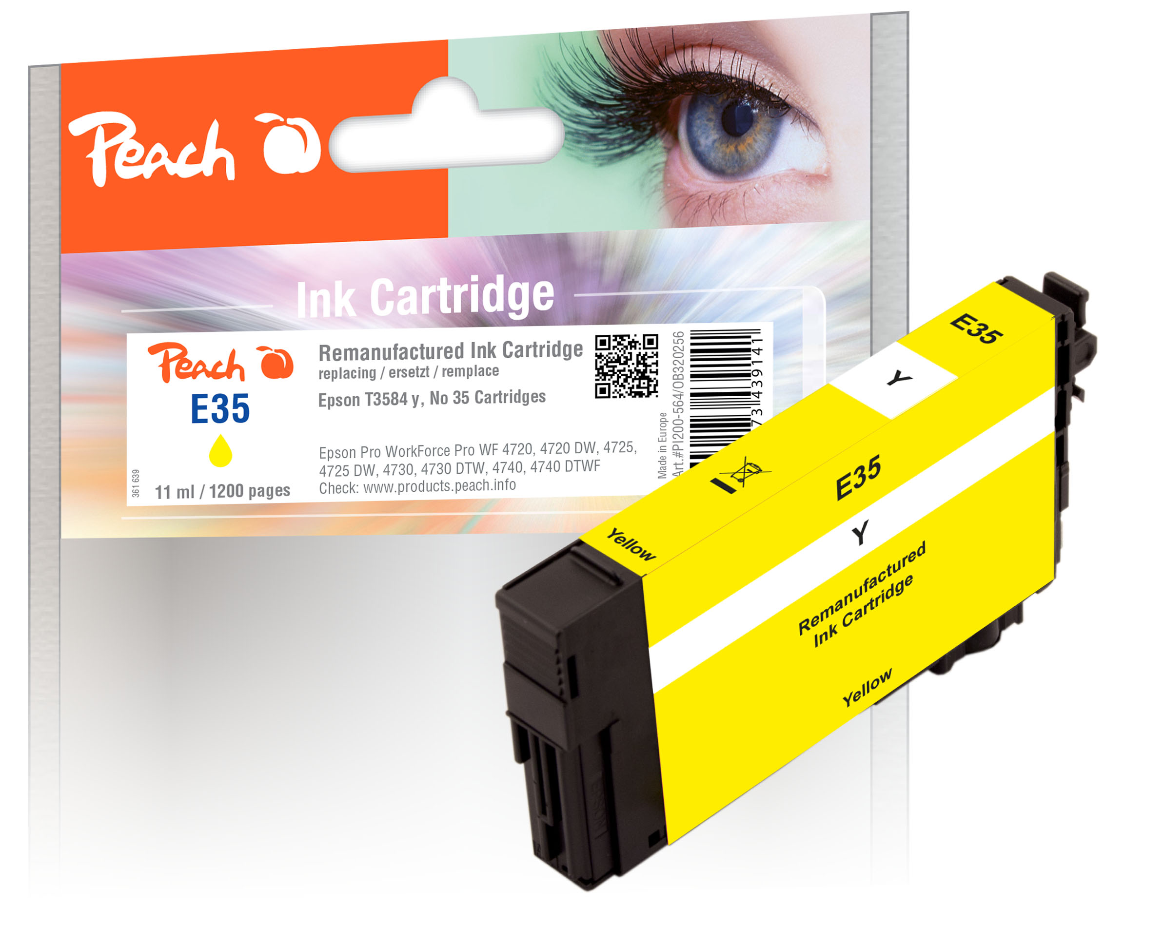Peach Cartouche d'encre  jaune, compatible avec
ID-Fabricant: T3584, No. 35 y, C13T35844010 Epson WorkForce Pro WF-4725 DWF