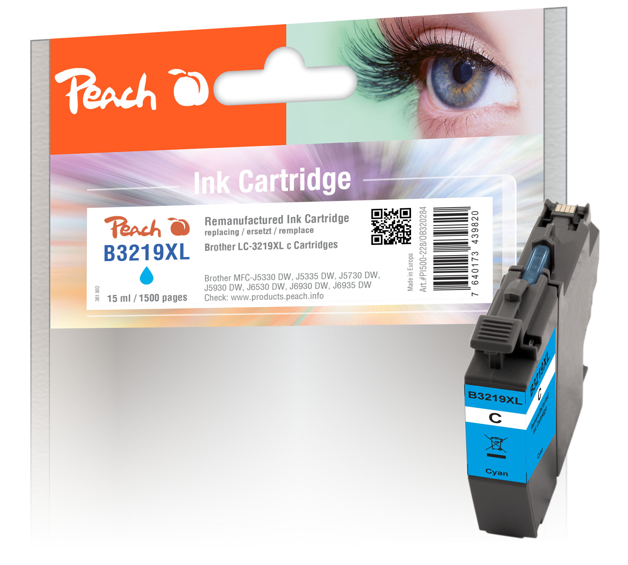 Peach Cartouche d'encre  cyan XL, compatible avec
ID-Fabricant: LC-3219XLC Brother MFCJ 6535 DW