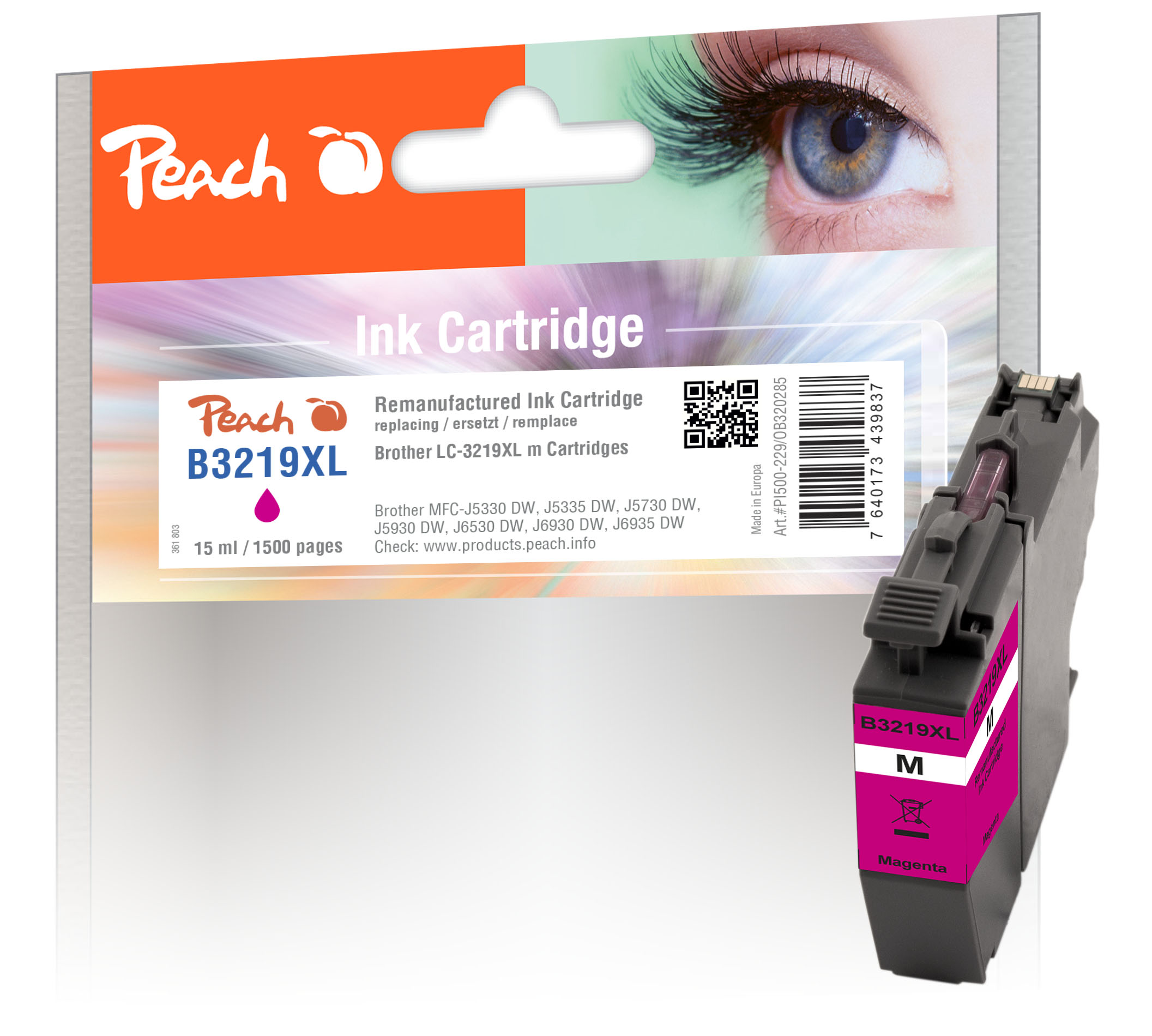 Peach Cartouche d'encre  magenta XL, compatible avec
ID-Fabricant: LC-3219XLM Brother MFCJ 6535 DW