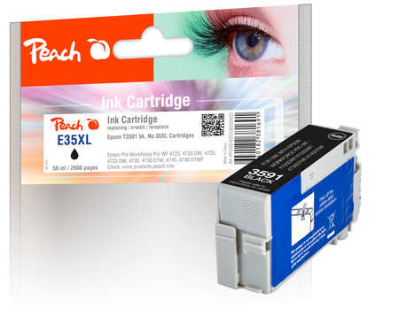 Peach  cartouche d'encre XL noire, compatible avec
ID-Fabricant: T3591, No. 35XL bk, C13T35914010 Epson WorkForce Pro WF-4725 DWF