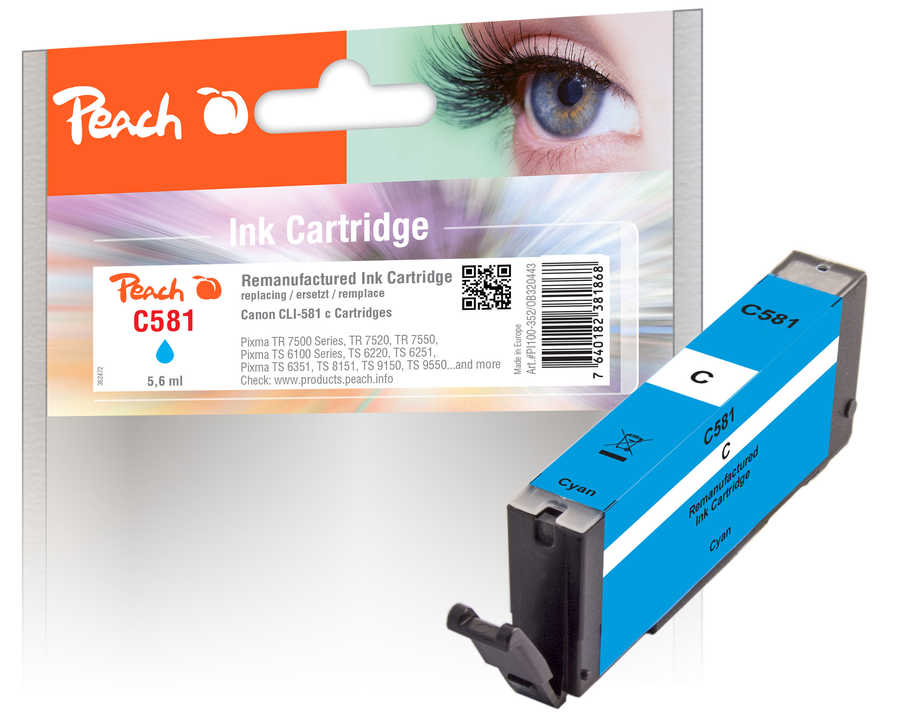 Peach Cartouche d'encre  cyan, compatible avec Canon Pixma TS 9100 Series