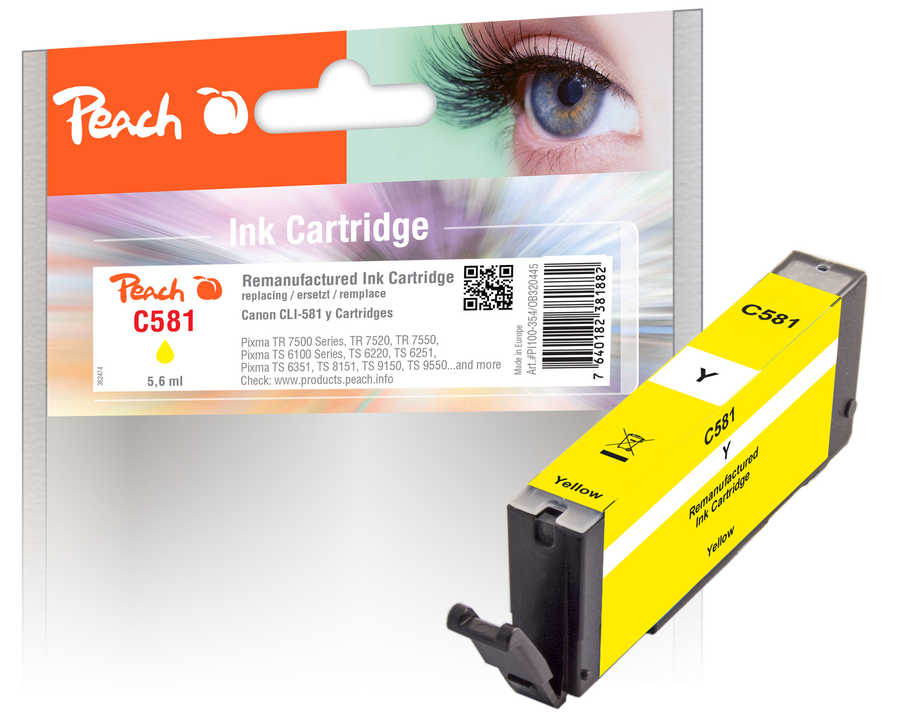 Peach Cartouche d'encre  jaune, compatible avec Canon Pixma TS 9100 Series