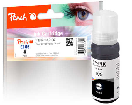 Peach  Bouteille d'encre noire compatible avec
ID-Fabricant: No. 106 bk, C13T00R140 Epson EcoTank L 7160