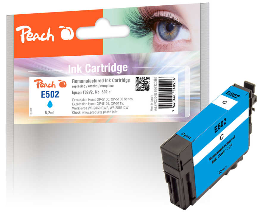 Peach Cartouche d'encre  cyan, compatible avec
ID-Fabricant: No. 502C, C13T02V24010 Epson WorkForce WF-2860 DWF