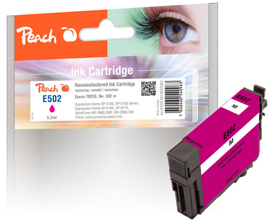 Peach Cartouche d'encre  magenta, compatible avec
ID-Fabricant: No. 502M, C13T02V34010 Epson WorkForce WF-2860 DWF