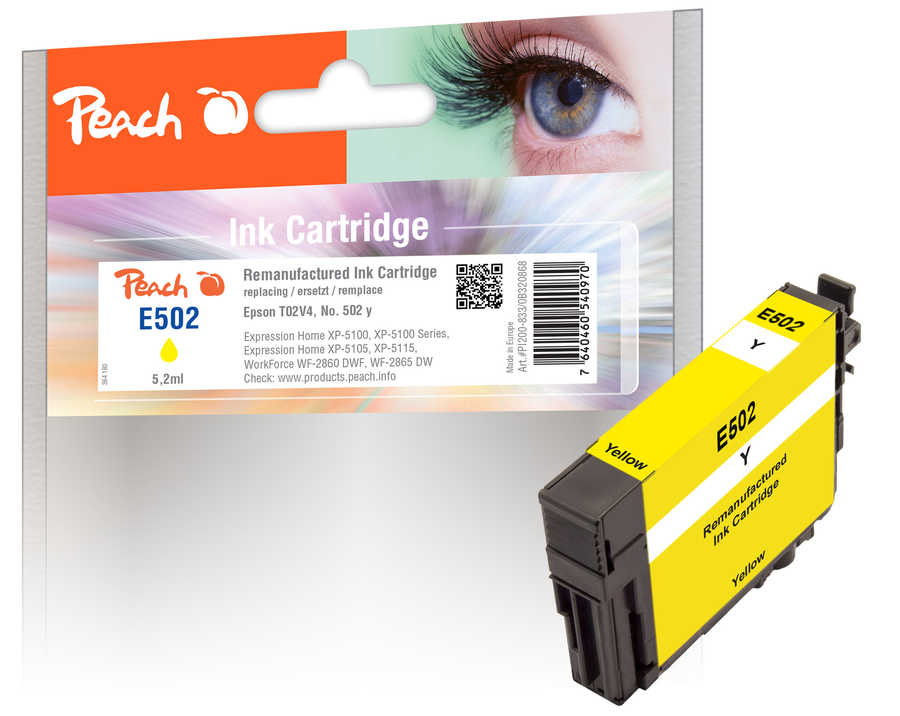 Peach Cartouche d'encre  jaune, compatible avec
ID-Fabricant: No. 502Y, C13T02V44010 Epson WorkForce WF-2860 DWF