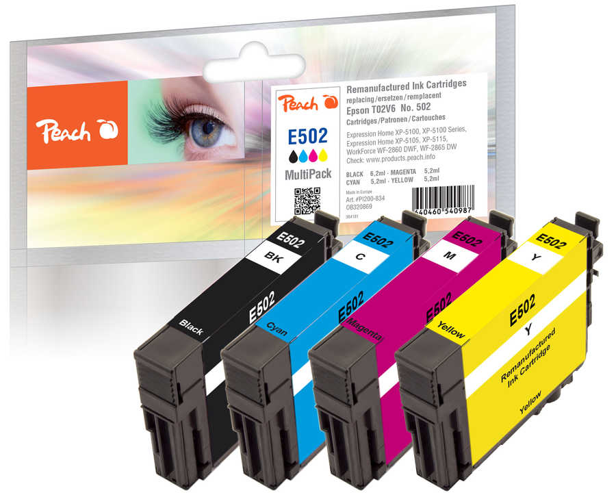 Peach  Multi Pack, compatible avec
ID-Fabricant: No. 502, C13T02V64010 Epson WorkForce WF-2860 DWF