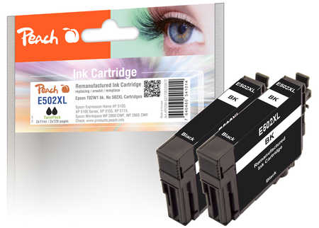 Peach  Twin Pack cartouche d'encre noire, compatible avec
ID-Fabricant: No. 502XLBK*2, C13T02W14010*2 Epson WorkForce WF-2860 DWF