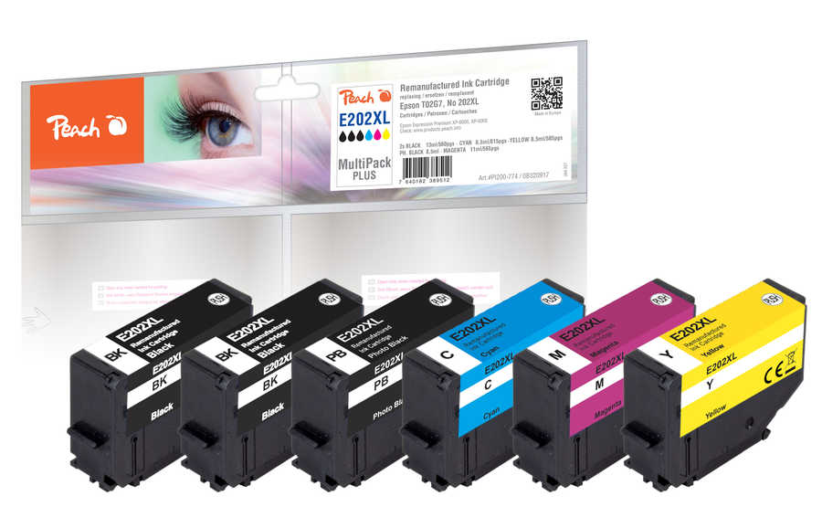 Peach  Multi Pack Plus, HY compatible avec
ID-Fabricant: No. 202XL, T02G1*2, T02H1, T02H2, T02H3, T02H4 Epson Expression Premium XP-6000