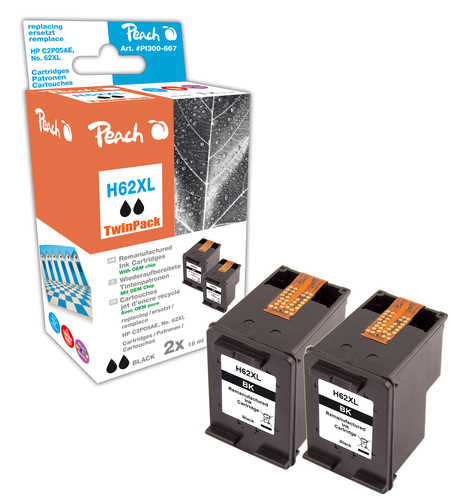 Peach  Double Pack tête d'impression noir, compatible avec
ID-Fabricant: No. 62XL bk*2, C2P05AE*2 HP OfficeJet 5741