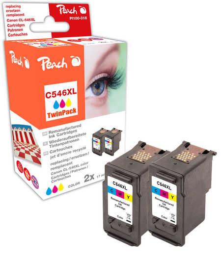 Peach  Double Pack tête d'impression couleur, compatible avec
ID-Fabricant: CL-546XL*2, 8288B001*2 Canon Pixma IP 2850