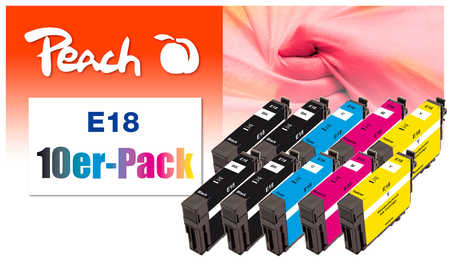 Peach  Pack de 10 cartouches d'encre compatible avec
ID-Fabricant: No. 18, C13T18064010 Epson Expression Home XP-313